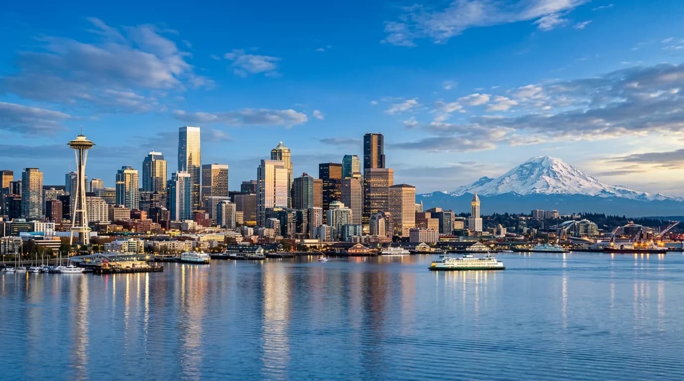 Seattle skyline with Mount Rainier in the background