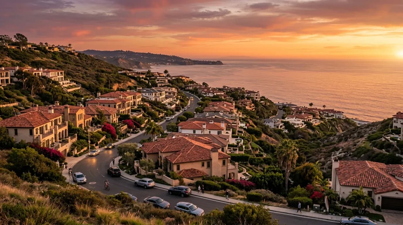 California hillside neighborhood with homes