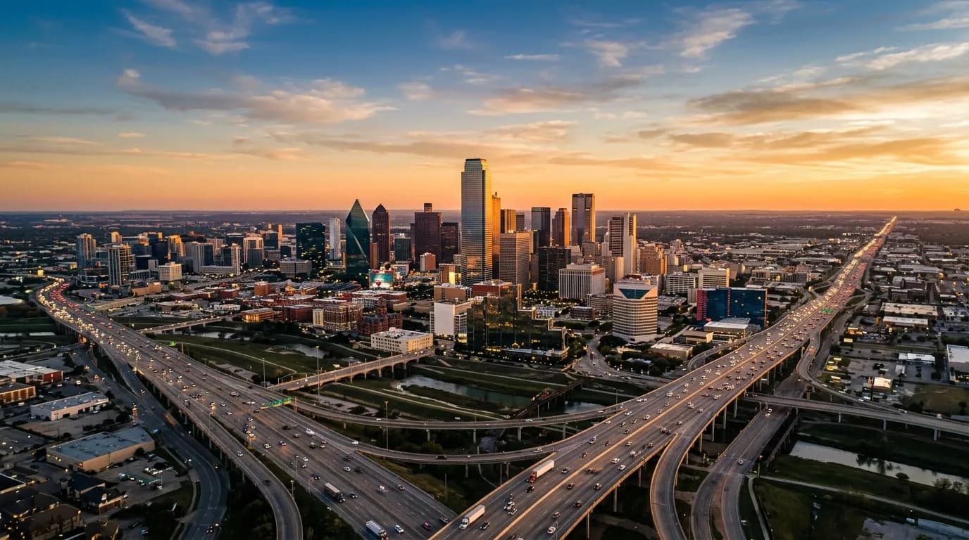 Texas cityscape at dusk